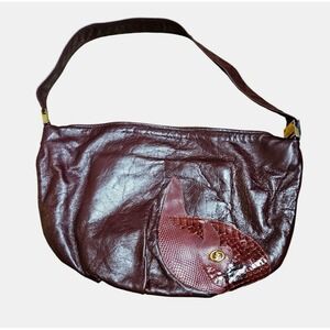 Vintage F Brand Hobo Hand Bag Womens Burgundy Leather Size 9 x 14 In